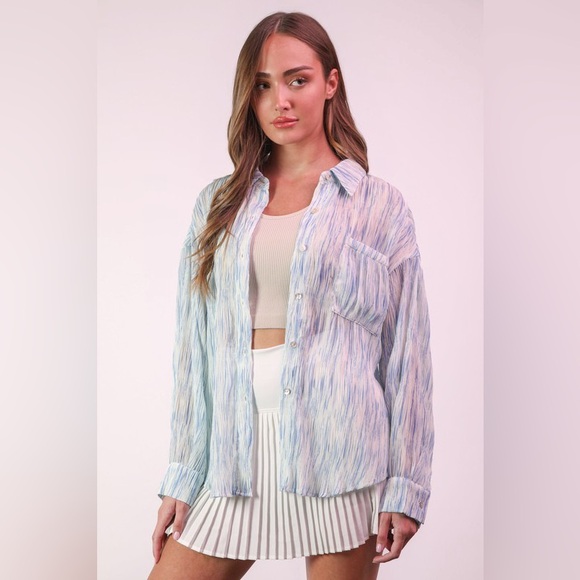 VERY J Plus Size Oversized Printed Button Up Shirt - Picture 1 of 5